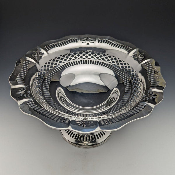 1938 British Vintage Pure Silver (925 Silver) Fruit Bowl Compote Diameter 26cm 470g Joseph Gloster Ltd