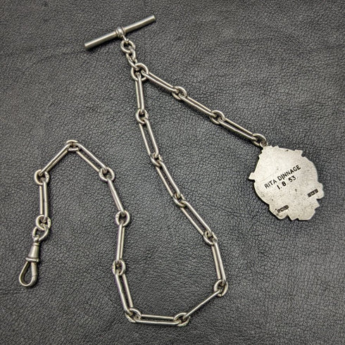 1920年頃 英国アンティーク 純銀(925シルバー)アルバートチェーン 37g メダルフォブ