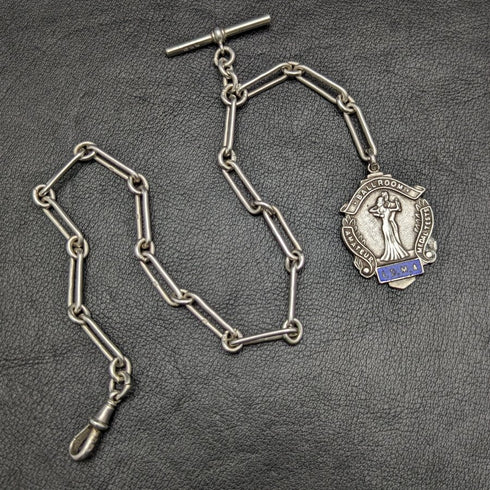 1920年頃 英国アンティーク 純銀(925シルバー)アルバートチェーン 37g メダルフォブ