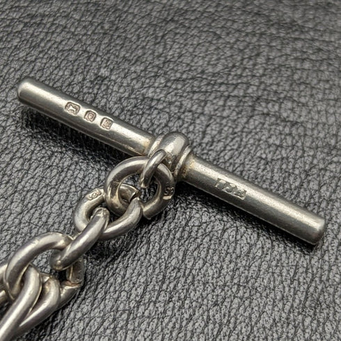 1920年頃 英国アンティーク 純銀(925シルバー)アルバートチェーン 37g メダルフォブ