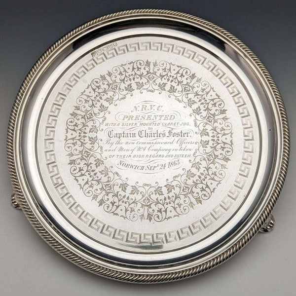1863 British Antique Pure Silver (925 Silver) Salva Diameter 21cm 350g Hawkesworth Eyre