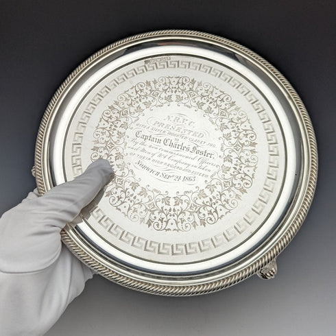 1863年 英国アンティーク 純銀(925シルバー) サルヴァ 直径21cm 350g Hawkesworth Eyre