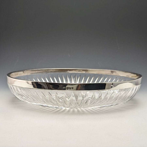 1909 British Antique Pure Silver Decorated Large Cut Glass Bowl 1265g Henry Manton