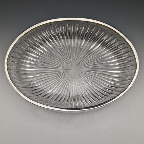 1909 British Antique Pure Silver Decorated Large Cut Glass Bowl 1265g Henry Manton