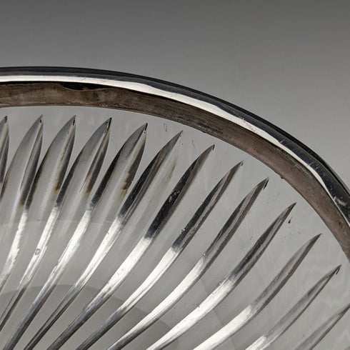 1909年 英国アンティーク 純銀装飾 大型カットグラスボウル 1265g Henry Manton