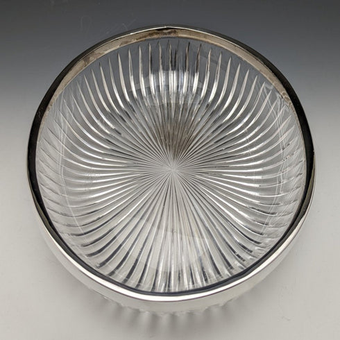 1909 British Antique Pure Silver Decorated Large Cut Glass Bowl 1265g Henry Manton