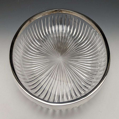 1909 British Antique Pure Silver Decorated Large Cut Glass Bowl 1265g Henry Manton