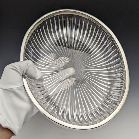 1909 British Antique Pure Silver Decorated Large Cut Glass Bowl 1265g Henry Manton