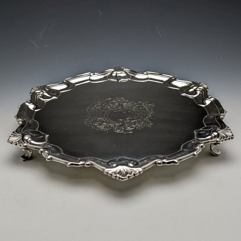 1904年 英国アンティーク 純銀(925シルバー) サルヴァ 直径24.5cm 454g William Hutton