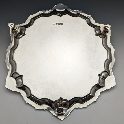 1904年 英国アンティーク 純銀(925シルバー) サルヴァ 直径24.5cm 454g William Hutton