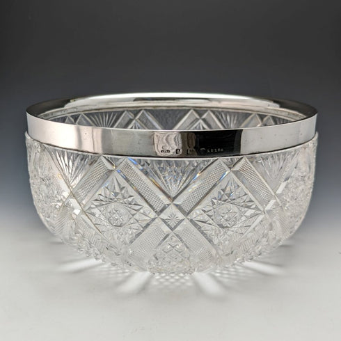 1910年 英国アンティーク 純銀リム カットグラス フルーツボウル 1853g John Grinsell & Sons