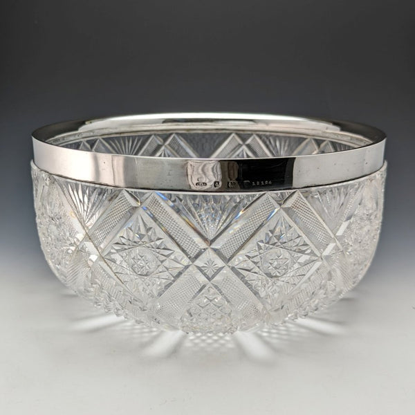 1910 年英國古董純銀邊緣切割玻璃水果碗 1853 克 John Grinsell & Sons