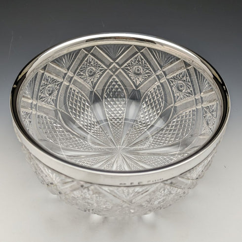 1910年 英国アンティーク 純銀リム カットグラス フルーツボウル 1853g John Grinsell & Sons
