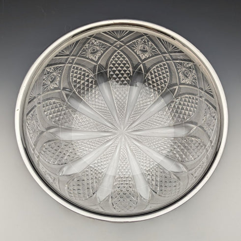 1910年 英国アンティーク 純銀リム カットグラス フルーツボウル 1853g John Grinsell & Sons