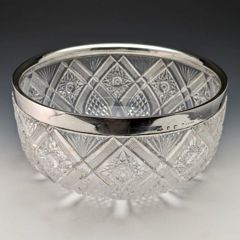 1910年 英国アンティーク 純銀リム カットグラス フルーツボウル 1853g John Grinsell & Sons
