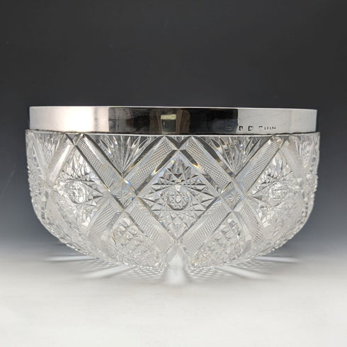 1910年 英国アンティーク 純銀リム カットグラス フルーツボウル 1853g John Grinsell & Sons