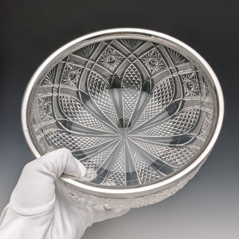 1910年 英国アンティーク 純銀リム カットグラス フルーツボウル 1853g John Grinsell & Sons