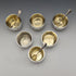 Saleros de plata de ley (925) antiguos ingleses de 1884, juego de 6 piezas con 3 cucharas, 184 g en total, Wakely & Wheeler