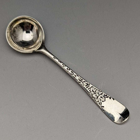 Saleros de plata de ley (925) antiguos ingleses de 1884, juego de 6 piezas con 3 cucharas, 184 g en total, Wakely & Wheeler