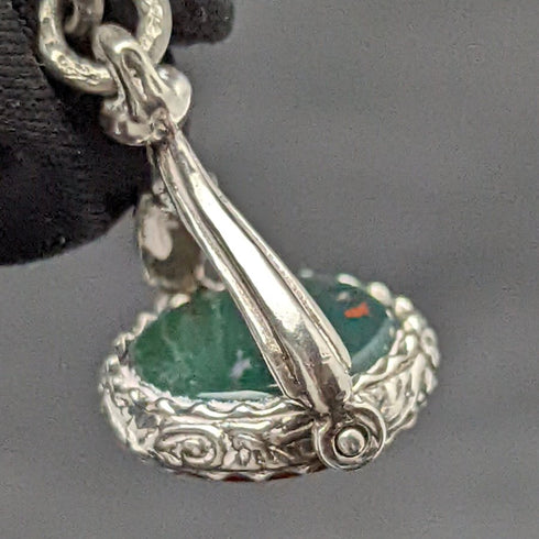 1900年頃 英国アンティーク 純銀アルバートチェーン 41g 2色天然石回転フォブ