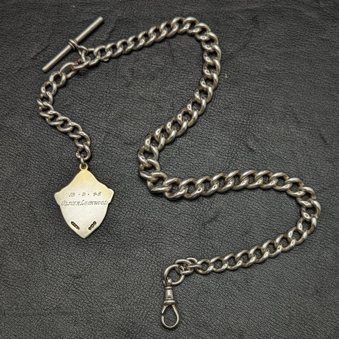 Around 1900 British Antique Pure Silver Thick Albert Chain 80g Medal Fob
