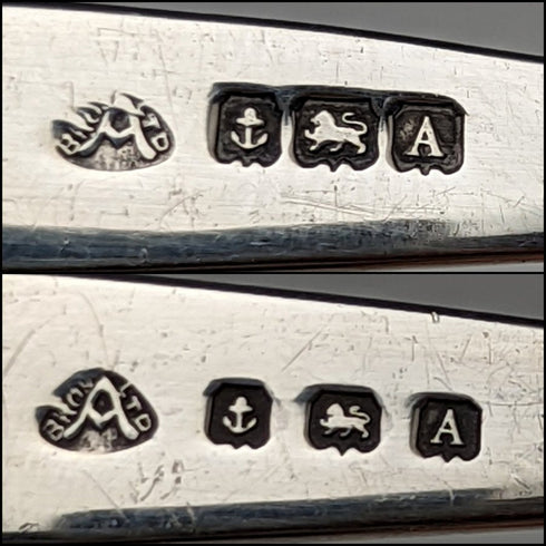 1925年 英国ヴィンテージ カットグラスボウルペア 純銀フォークセット 箱入り Adie Brothers