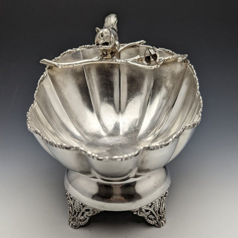 19世紀後半 米国アンティーク シルバープレート製 リス装飾 ナッツボウルディッシュ 481g