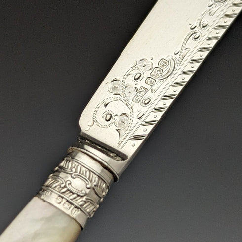 1897 年英國古董純銀(925 銀)刀片拖把柄魚餐具 4x2 套裝 Allen & Darwin 盒裝