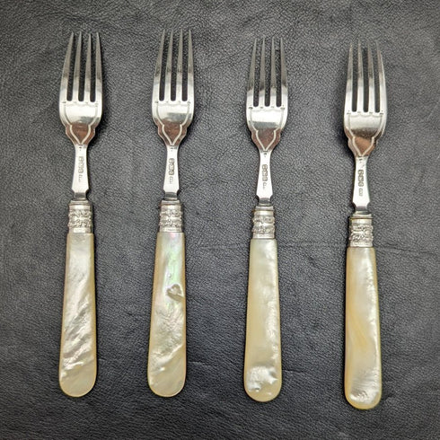 1897 年英國古董純銀(925 銀)刀片拖把柄魚餐具 4x2 套裝 Allen & Darwin 盒裝