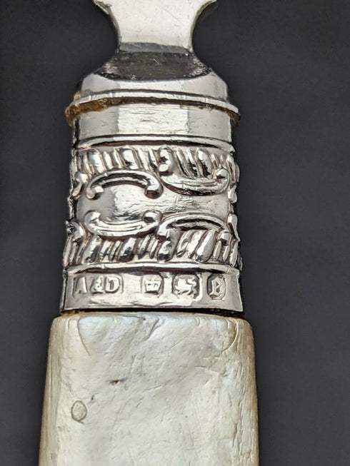 1897 年英國古董純銀(925 銀)刀片拖把柄魚餐具 4x2 套裝 Allen & Darwin 盒裝