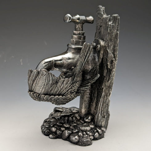 Sterling Silver Sculpture Little Bird and Faucet Figurine 567g Height 15cm UK Country Artists