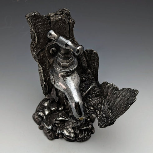 Sterling Silver Sculpture Little Bird and Faucet Figurine 567g Height 15cm UK Country Artists