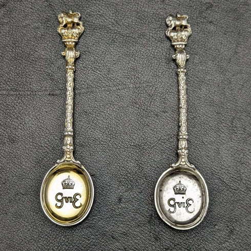 1937년 영국 빈티지 순은(925 실버) 조지 6세 대관 기념 스푼 페어 Barnard & Sons