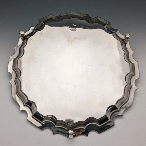 Bandeja vintage de plata de ley (925) de 1929, Reino Unido, 26 cm de diámetro, 521 g, Walker & Hall