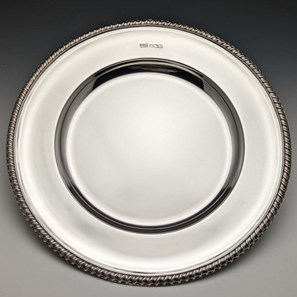 1928 British Vintage Pure Silver (925 Silver) Dinner Plate Diameter 23.5cm 496g Walker&Hall
