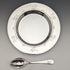 Circa 1940 British vintage sterling silver dish and spoon, diameter 17.5cm, total weight 245g, Finningans, case included