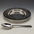Circa 1940 British vintage sterling silver dish and spoon, diameter 17.5cm, total weight 245g, Finningans, case included