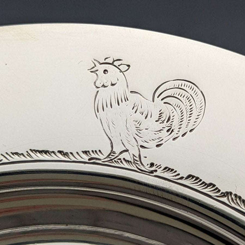 1940年頃 英国ヴィンテージ 純銀製ディッシュ&スプーン 直径17.5cm 計245g Finningans ケース入り