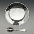 Circa 1940 British vintage sterling silver dish and spoon, diameter 17.5cm, total weight 245g, Finningans, case included
