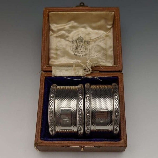 Anillo de servilleta de plata de ley (925) vintage, Reino Unido, alrededor de 1960, par, WH Manton, en caja