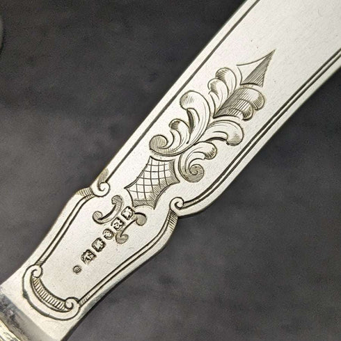 1850 年左右英國古董銀盤刀 x9 套裝 Harrison Brothers & Howson 盒裝