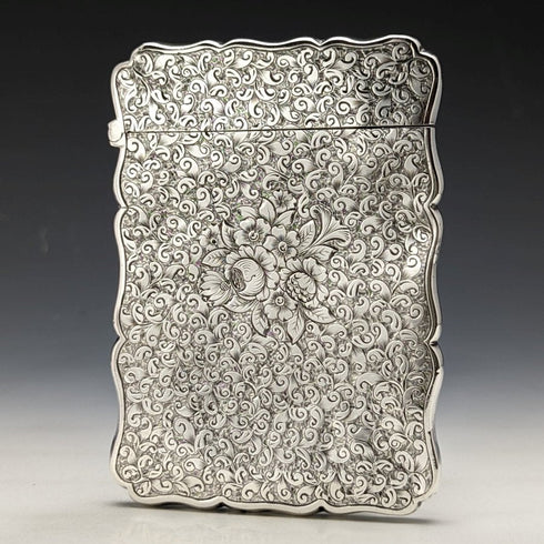 1884 年英國古董純銀(925 銀)花卉雕刻名片盒 68 克 George Unite