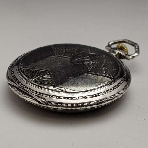 Vintage Good Working Swiss Saturno Art Deco Decorated Silver Side Pocket Watch