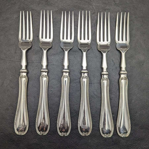 1879 British antique silver plate flat cutlery 12x2 set Elkington wooden box