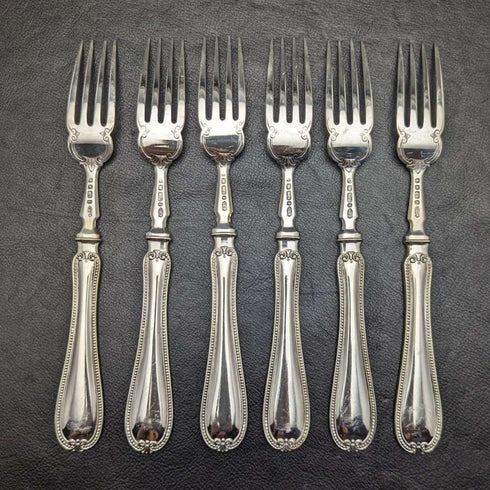 1879 British antique silver plate flat cutlery 12x2 set Elkington wooden box