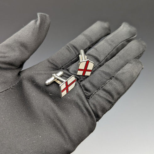British Vintage Sterling Silver Red Cross Design Cufflinks