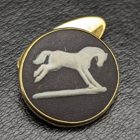 British Vintage Wedgwood Horse Relief Sterling Silver Cufflinks with Gold Decoration