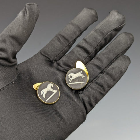 British Vintage Wedgwood Horse Relief Sterling Silver Cufflinks with Gold Decoration