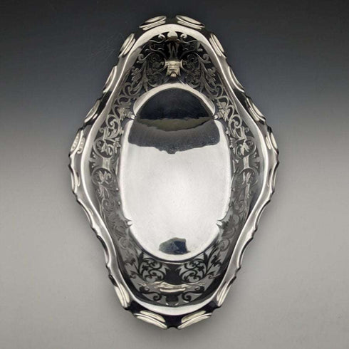 1903 British Antique Pure Silver (925 Silver) Fine Earrings Dish Basket 336g Williams Birmingham
