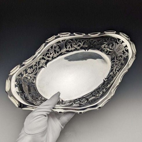 1903 British Antique Pure Silver (925 Silver) Fine Earrings Dish Basket 336g Williams Birmingham